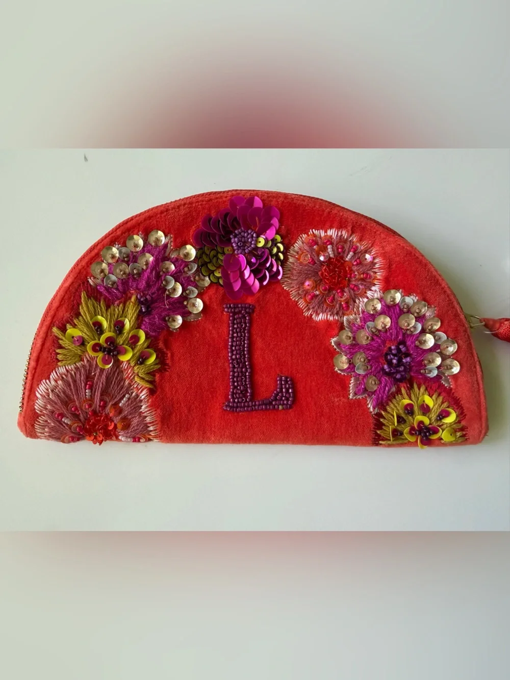 New Anthropologie “L” Small Purse Monogram  Beaded Tassel Boho Clutch Wallet
